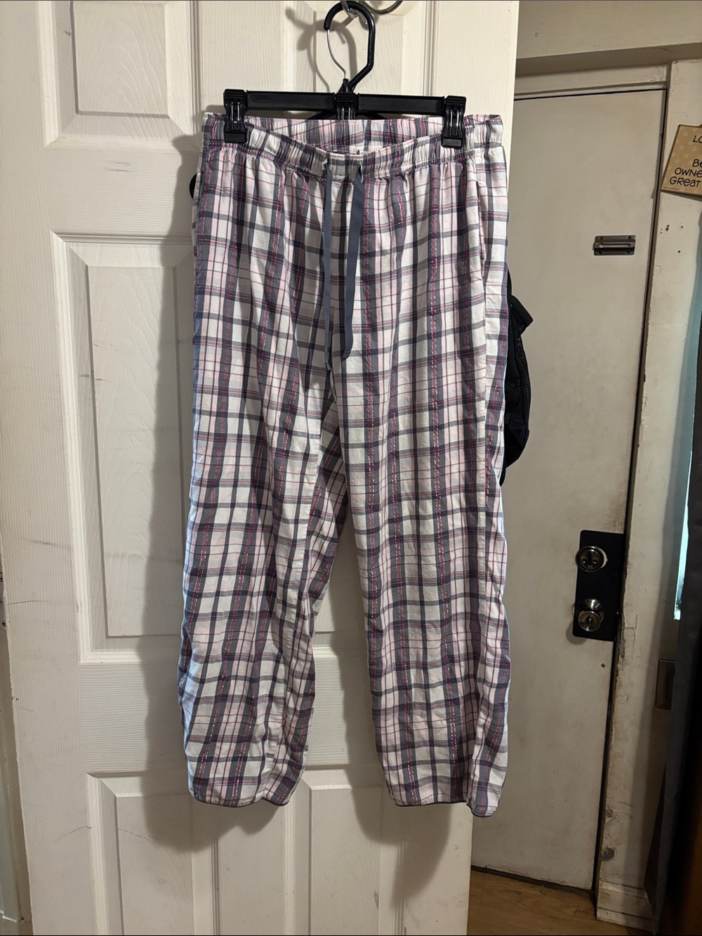 Victoria's Secret White Plaid Pajama Pants with Pink Stripes